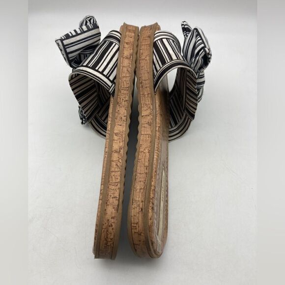 Moleca Black/White Striped Bow Cork Platform Sandals Size 6/37 Made in Brazil - Picture 8 of 11